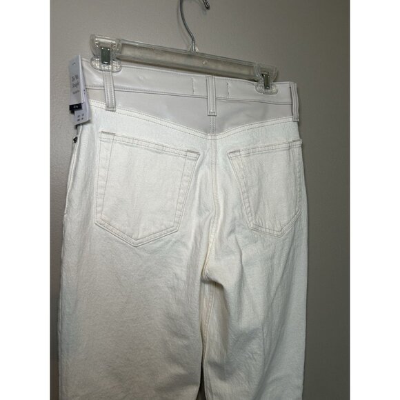 Abercrombie & Fitch Cream 90's Straight Ultra High Rise Jeans Leather Trim 27 - Picture 7 of 7